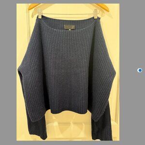Nili Lotan Navy Boxy Cashmere/Cotton Blend Cropped Sweater, Size Medium